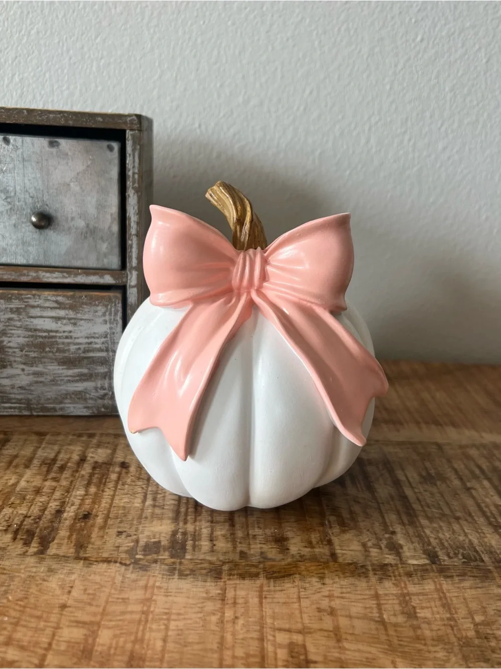 New Decorative White Pumpkin with Pink Bow